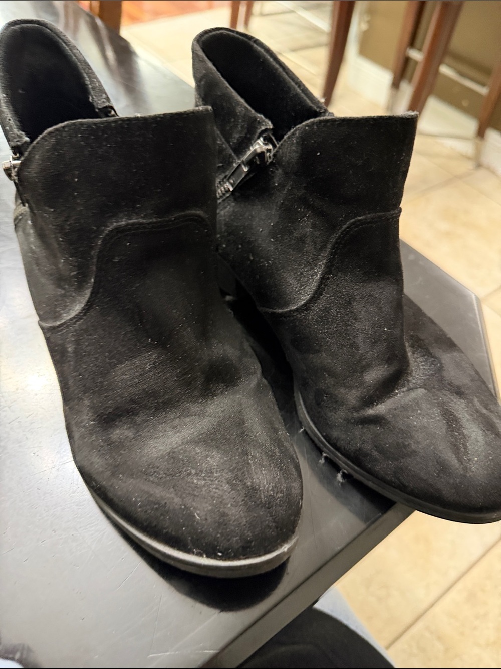 Women's Black Suede Ankle Booties with Side Zip